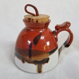 Vintage earthen-wear glazed ceramic coffee mug with cork lid